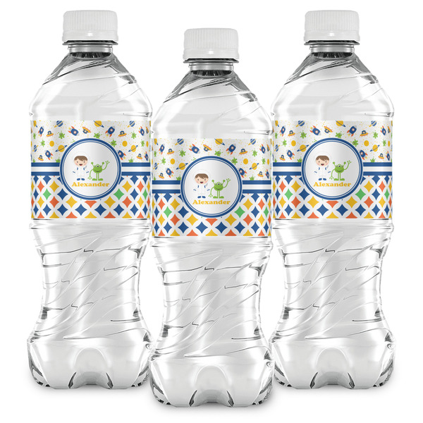 Boy's Space & Geometric Print Water Bottle Labels - Front View