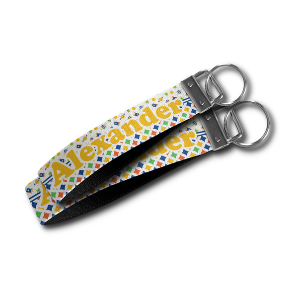 Boy's Space & Geometric Print Webbing Keychain FOBs - Size Comparison