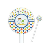 Boy's Space & Geometric Print 5.5" Round Plastic Stir Sticks - White - Double Sided (Personalized)