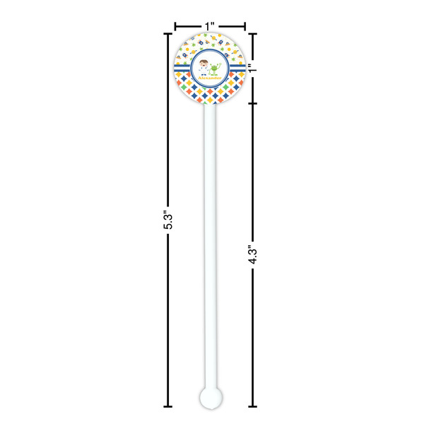 Boy's Space & Geometric Print White Plastic 5.5" Stir Stick - Round - Dimensions