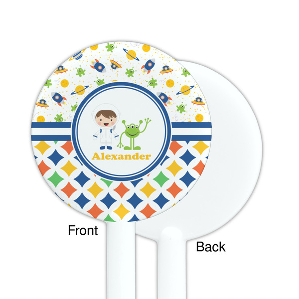 Boy's Space & Geometric Print White Plastic 5.5" Stir Stick - Single Sided - Round - Front & Back