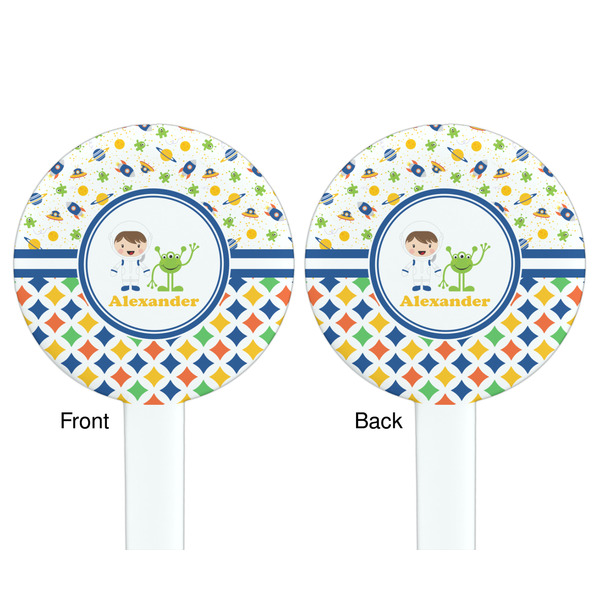 Boy's Space & Geometric Print White Plastic 7" Stir Stick - Double Sided - Round - Front & Back