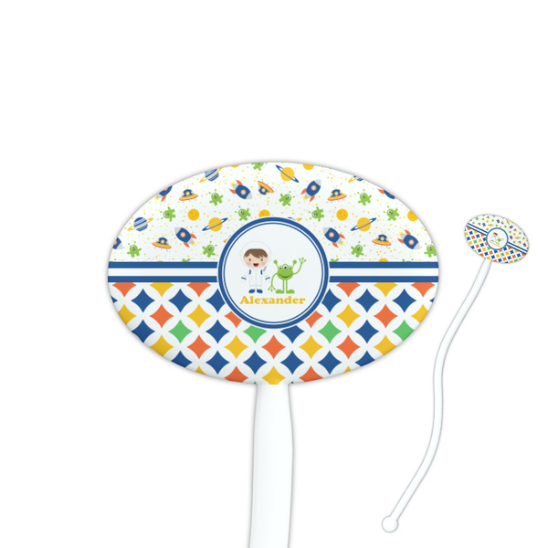 Custom Boy's Space & Geometric Print Oval Plastic Stir Sticks (Personalized)