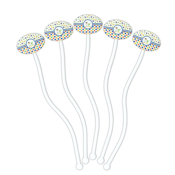 Boy's Space & Geometric Print White Plastic 7" Stir Stick - Oval - Fan