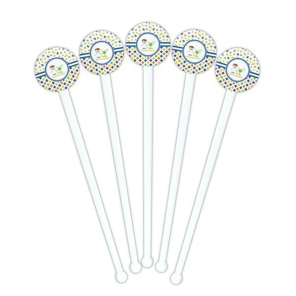 Boy's Space & Geometric Print White Plastic 7" Stir Stick - Round - Fan View