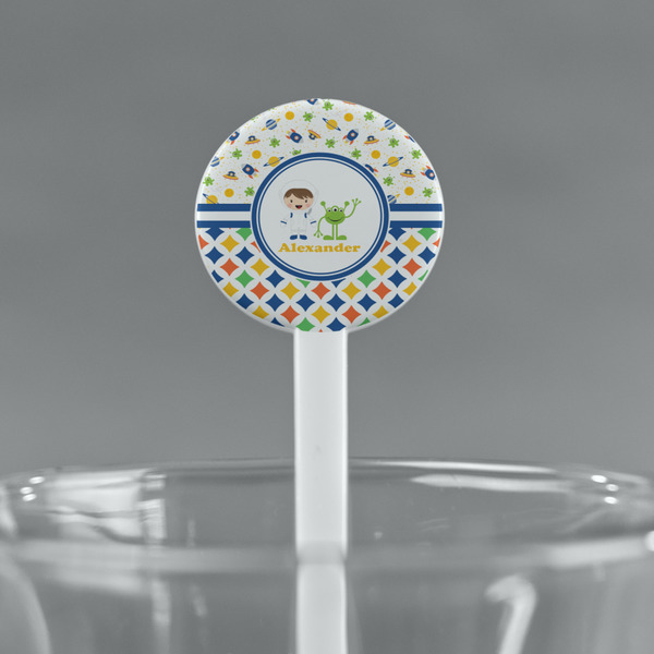 Boy's Space & Geometric Print White Plastic 7" Stir Stick - Round - Main