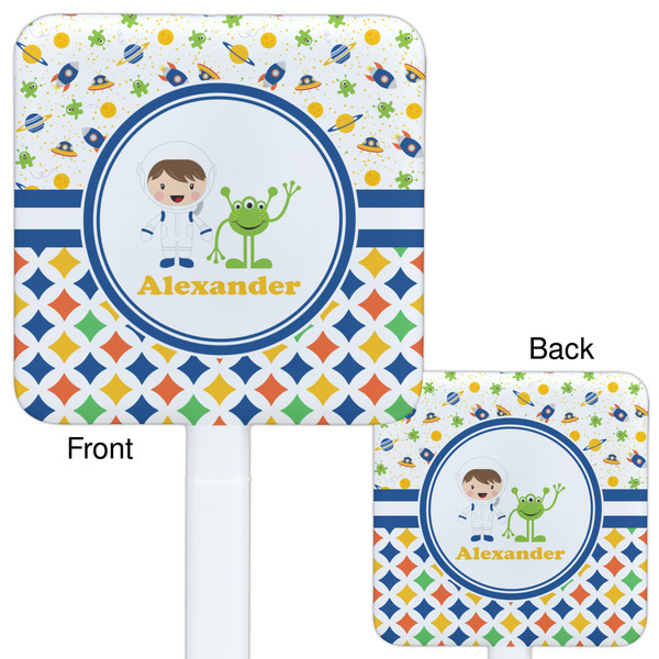 Boy's Space & Geometric Print White Plastic Stir Stick - Double Sided - Approval