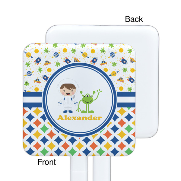 Boy's Space & Geometric Print White Plastic Stir Stick - Single Sided - Square - Approval