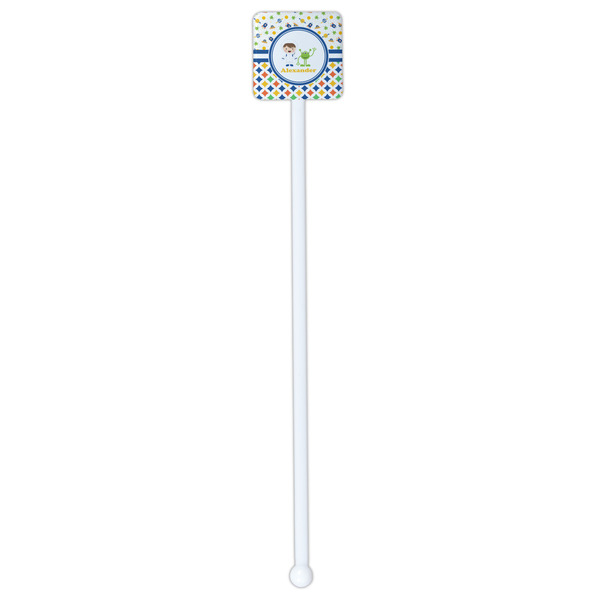 Boy's Space & Geometric Print White Plastic Stir Stick - Single Sided - Square - Single Stick