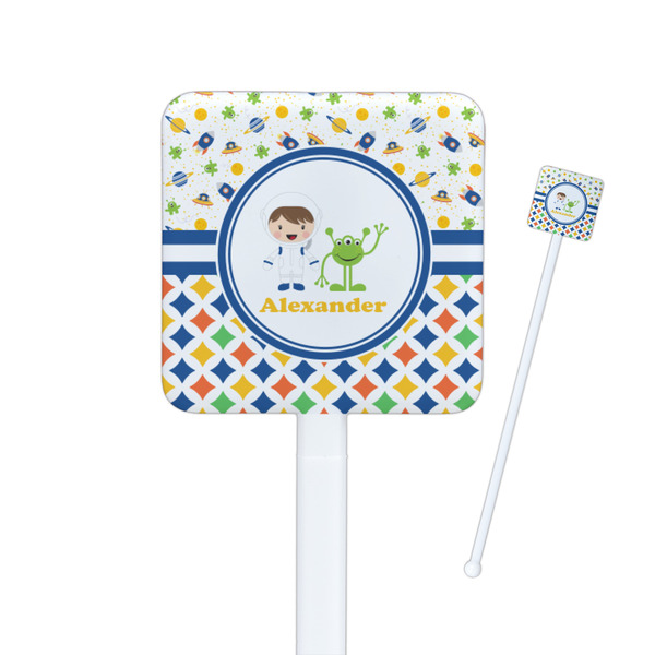 Custom Boy's Space & Geometric Print Square Plastic Stir Sticks (Personalized)