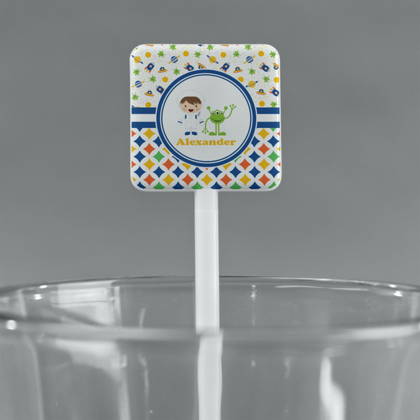 Boy's Space & Geometric Print White Plastic Stir Stick - Square - Main