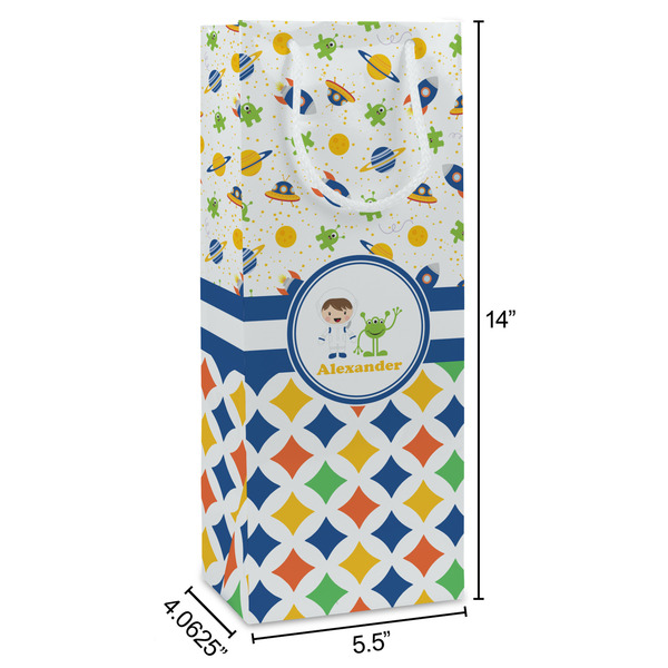 Boy's Space & Geometric Print Wine Gift Bag - Dimensions