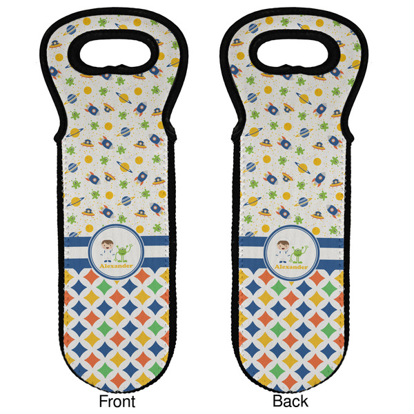 Boy's Space & Geometric Print Wine Tote Front & Back