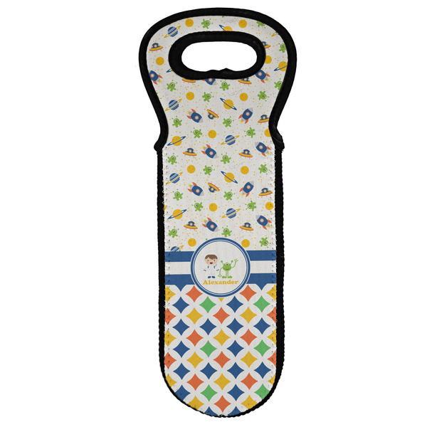Custom Boy's Space & Geometric Print Wine Tote Bag (Personalized)