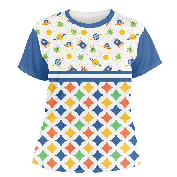 Custom Boy's Space & Geometric Print Women's Crew T-Shirt - X Small