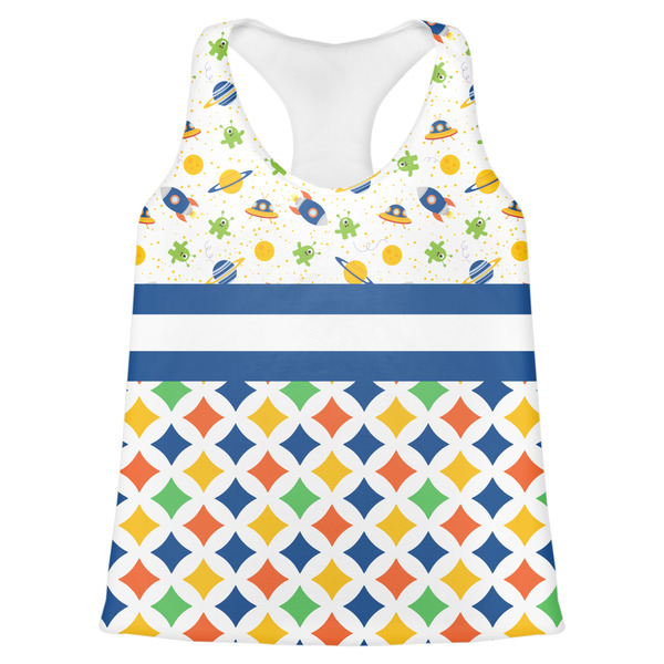 Custom Boy's Space & Geometric Print Womens Racerback Tank Top - 2X Large