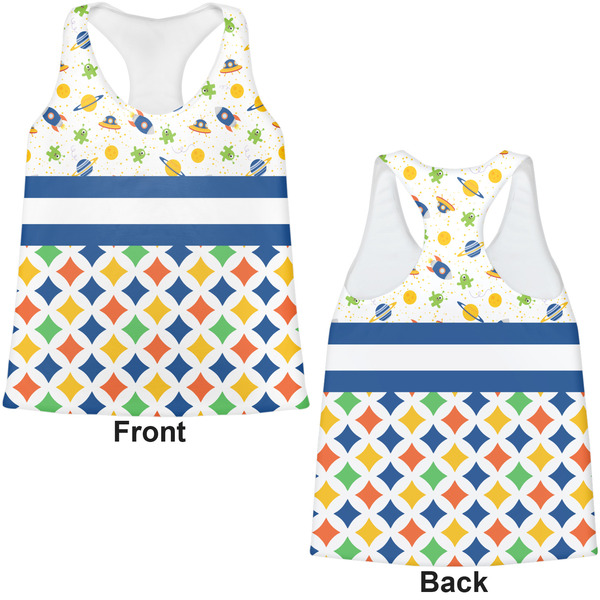 Boy's Space & Geometric Print Womens Racerback Tank Tops - Medium - Front and Back