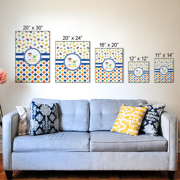 Boy's Space & Geometric Print Wood Prints - Size Comparison
