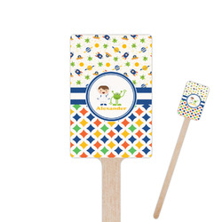 Boy's Space & Geometric Print 6.25" Rectangle Wooden Stir Sticks - Double Sided (Personalized)