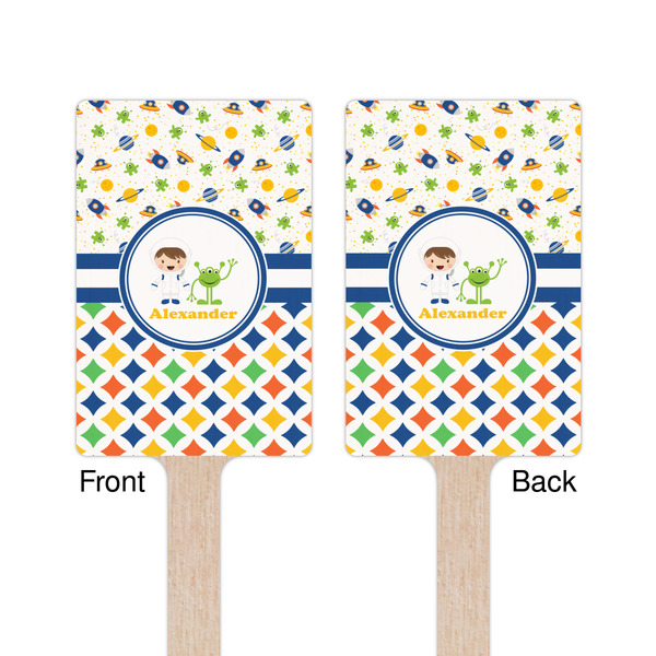 Boy's Space & Geometric Print Wooden 6.25" Stir Stick - Rectangular - Double Sided - Front & Back