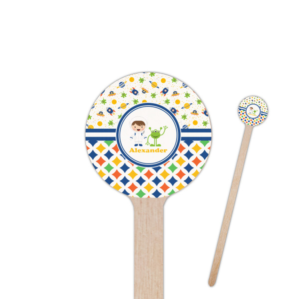 Custom Boy's Space & Geometric Print Round Wooden Stir Sticks (Personalized)