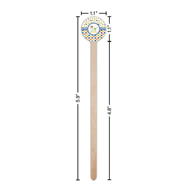 Boy's Space & Geometric Print Wooden 6" Stir Stick - Round - Dimensions