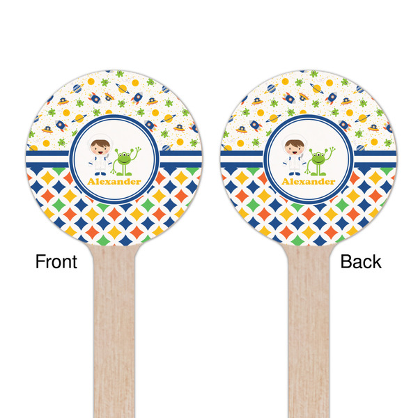Boy's Space & Geometric Print Wooden 6" Stir Stick - Round - Double Sided - Front & Back