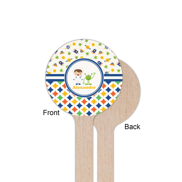 Boy's Space & Geometric Print Wooden 6" Stir Stick - Round - Single Sided - Front & Back