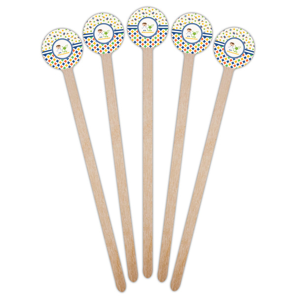 Boy's Space & Geometric Print Wooden 7.5" Stir Stick - Round - Fan View