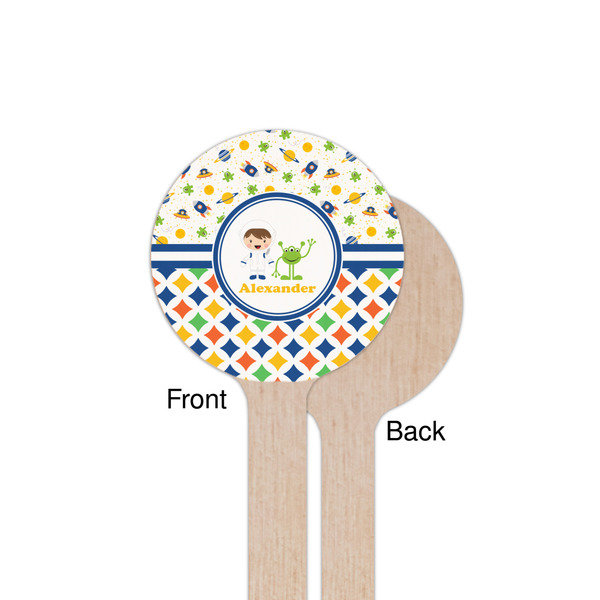 Boy's Space & Geometric Print Wooden 7.5" Stir Stick - Round - Single Sided - Front & Back