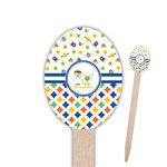 Boy's Space & Geometric Print Oval Wooden Food Picks - Single Sided (Personalized)
