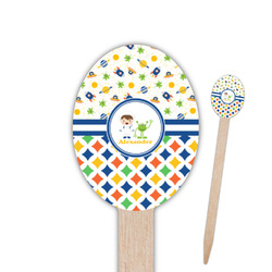 Boy's Space & Geometric Print Oval Wooden Food Picks (Personalized)