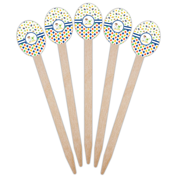 Boy's Space & Geometric Print Wooden Food Pick - Oval - Fan View