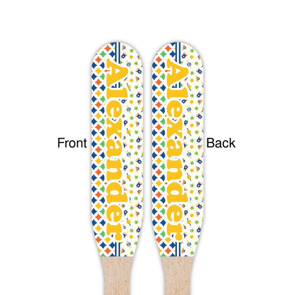 Boy's Space & Geometric Print Wooden Food Pick - Paddle - Double Sided - Front & Back