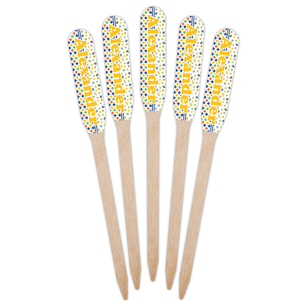 Boy's Space & Geometric Print Wooden Food Pick - Paddle - Fan View