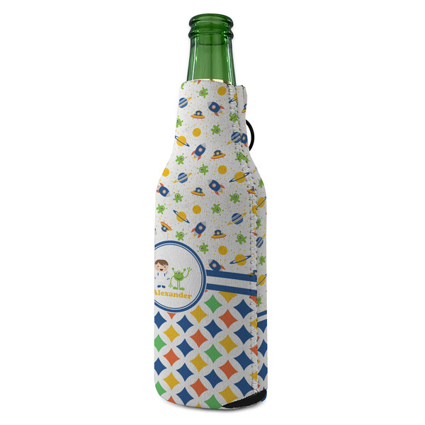 Boy's Space & Geometric Print Zipper Bottle Cooler - ANGLE (bottle)