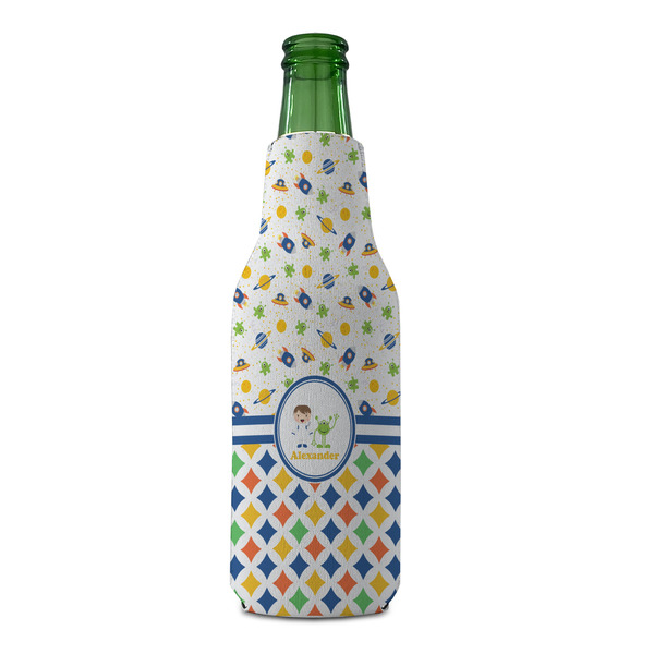 Boy's Space & Geometric Print Zipper Bottle Cooler - FRONT (bottle)