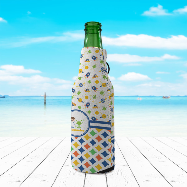 Boy's Space & Geometric Print Zipper Bottle Cooler - LIFESTYLE