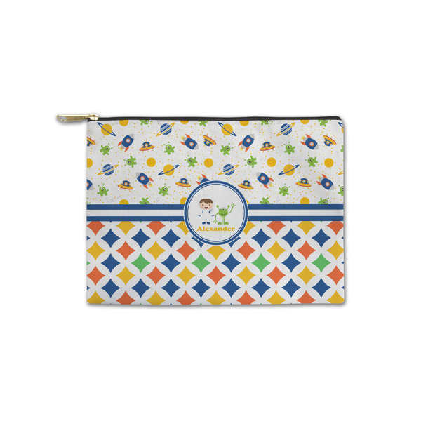 Custom Boy's Space & Geometric Print Zipper Pouch - Small - 8.5"x6" (Personalized)