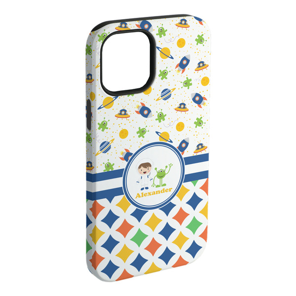 Custom Boy's Space & Geometric Print iPhone Case - Rubber Lined - iPhone 15 Plus (Personalized)