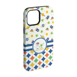Boy's Space & Geometric Print iPhone Case - Rubber Lined - iPhone 15 (Personalized)