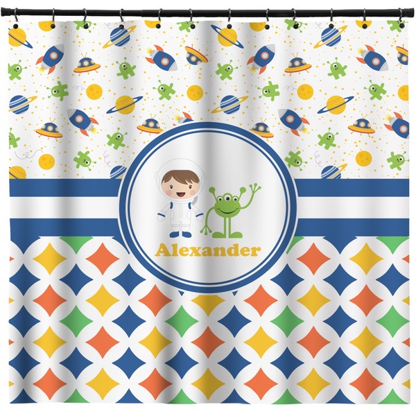 Custom Boy's Space & Geometric Print Shower Curtain (Personalized)