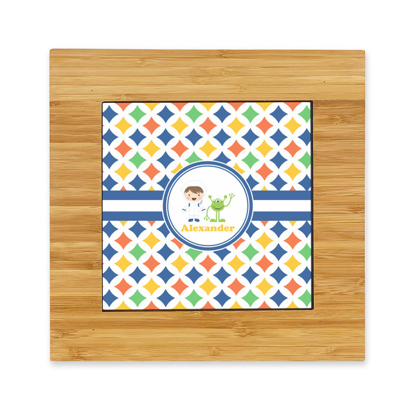 Custom Boy's Astronaut Bamboo Trivet with Ceramic Tile Insert (Personalized)