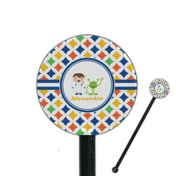 Boy's Astronaut 5.5" Round Plastic Stir Sticks - Black - Single Sided (Personalized)