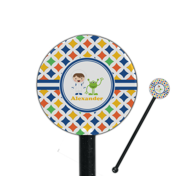 Custom Boy's Astronaut 5.5" Round Plastic Stir Sticks - Black - Single Sided (Personalized)