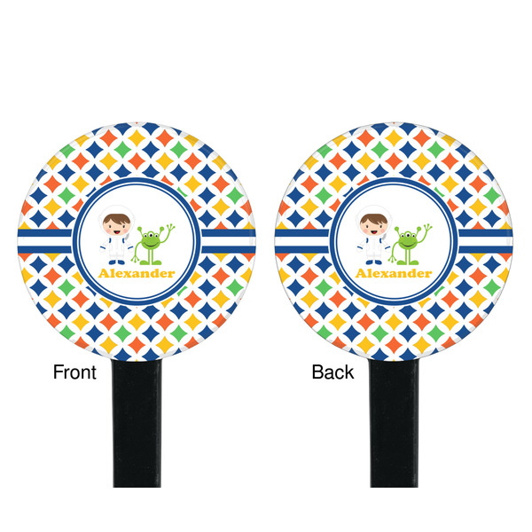 Boy's Astronaut Black Plastic 7" Stir Stick - Double Sided - Round - Front & Back