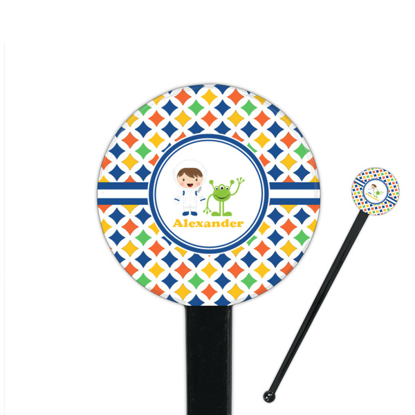 Custom Boy's Astronaut 7" Round Plastic Stir Sticks - Black - Single Sided (Personalized)