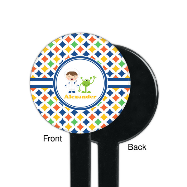 Boy's Astronaut Black Plastic 7" Stir Stick - Single Sided - Round - Front & Back