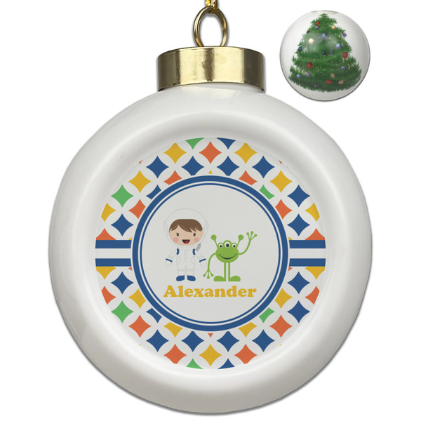 Custom Boy's Astronaut Ceramic Ball Ornament - Christmas Tree (Personalized)