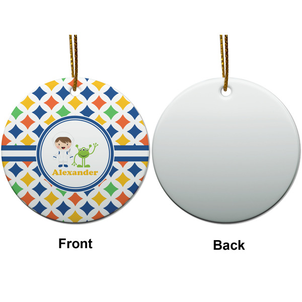 Boy's Astronaut Ceramic Flat Ornament - Circle Front & Back (APPROVAL)